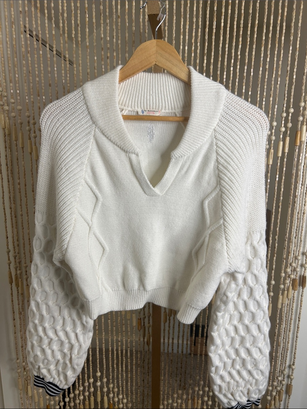 FP Movement by Free People snowfall cream cropCable Knit Balloon Sleeve Sweater